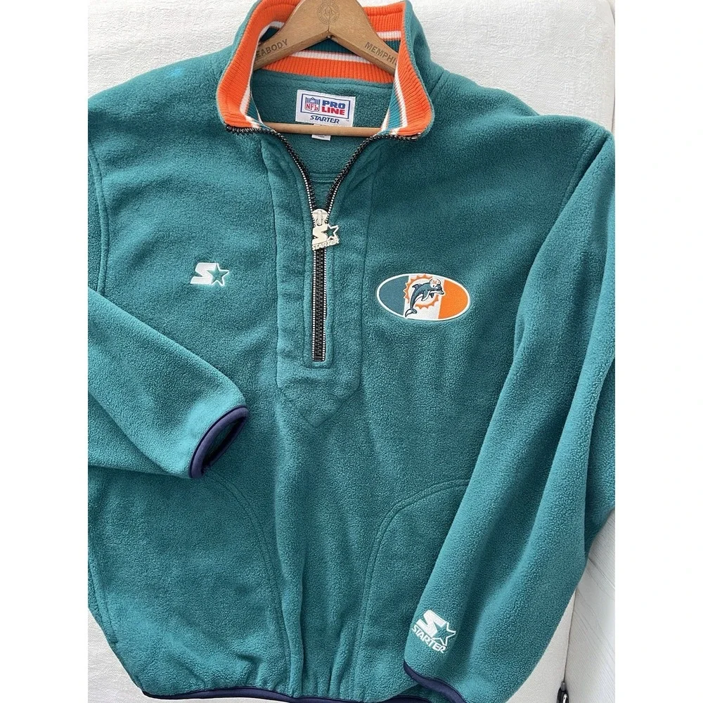 VTG Starter Pro Line Miami Dolphins Fleece Pullover 1/2 Zip Mens Medium Green